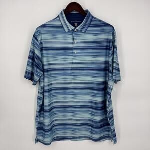 Hickey Freeman Polo Shirt Mens XL Blue Stripe Golf Stretch Performance Tagless